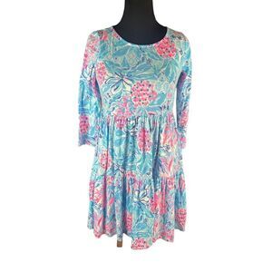 Lilly Pulitzer Geanna swing tiered small dress funky bright blue pink print